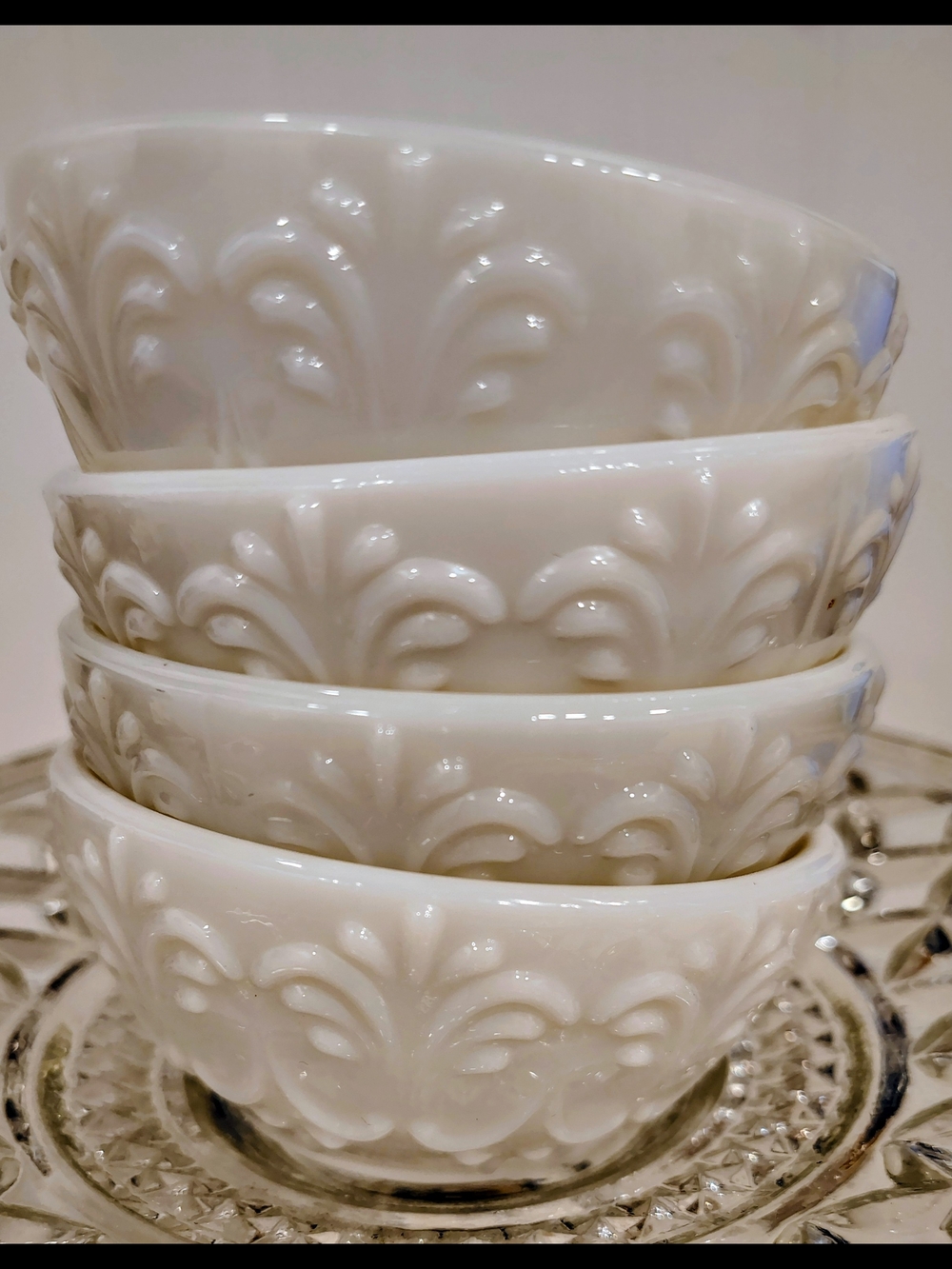 White Embossed Ceramic Serving Bowls - Set of 4